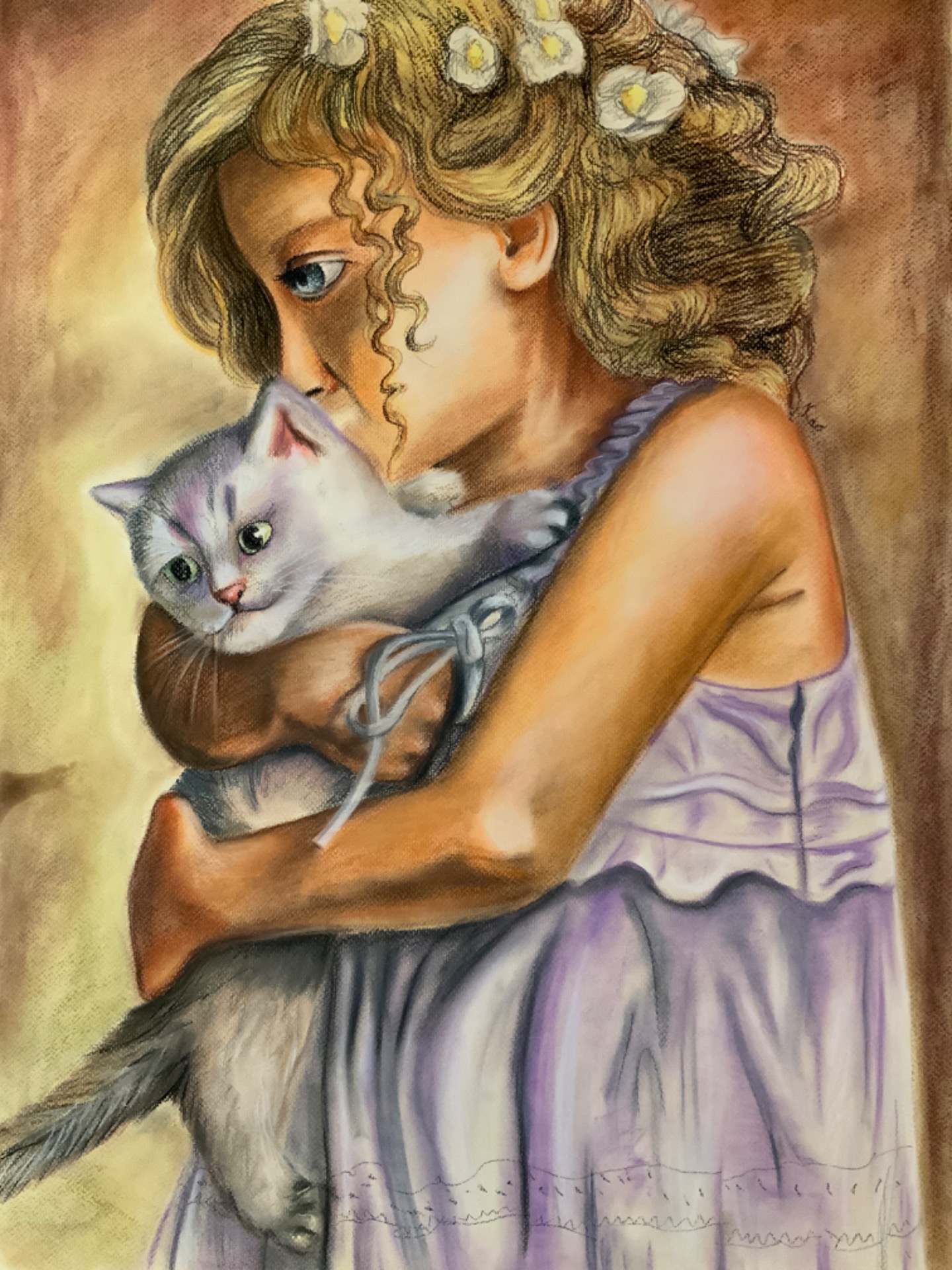 Pastely - Dívenka s koťátkem