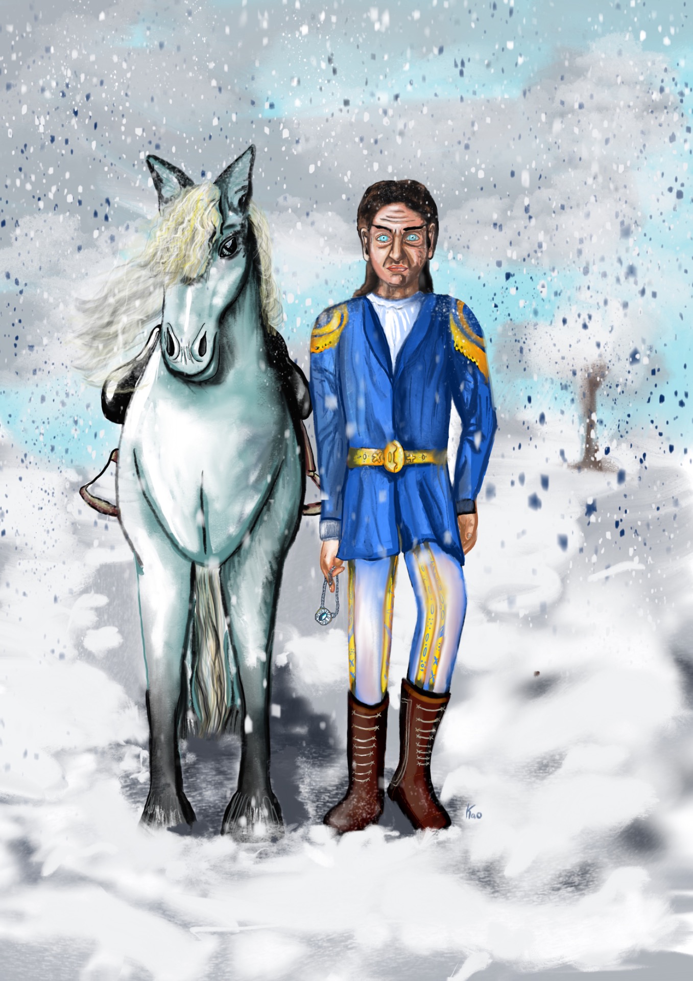 Medvěd a Slavík, muž s koněm, ilustrace